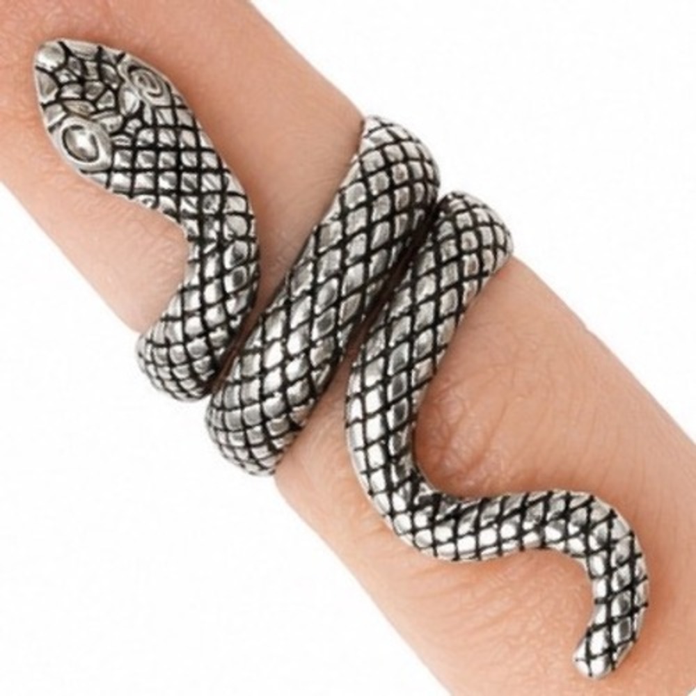 Antiqued Silver Finish Snake Wrap Ring Coiled Serpent Statement Jewelry Handmade